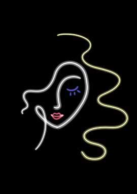 Neon Woman Face Line Art