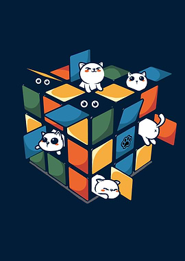 Cats on Rubik's Cube Illustration