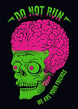 Zombie Skull with Brains Illustration