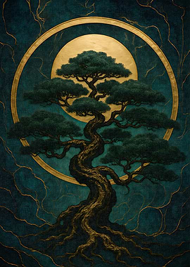 Bonsai Tree with Golden Circle