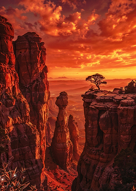 Fiery Canyon Landscape at Sunset