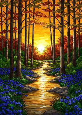 Autumn Forest Path at Sunset