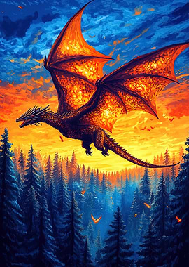 Dragon Flying Over Forest Landscape