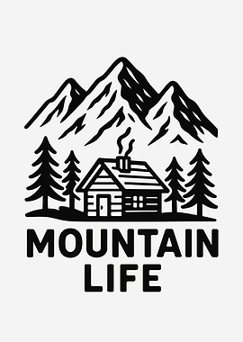 Mountain Life Cabin Illustration hiking camping