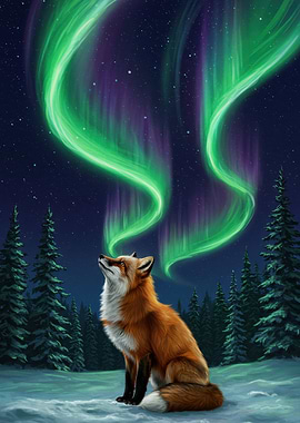 Fox gazing at the Northern Lights