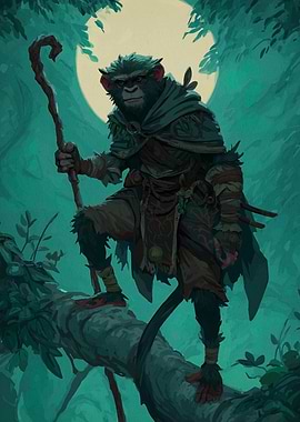 Monkey Warrior in Moonlight