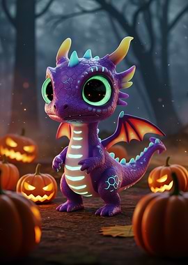 Cute Dragon with Pumpkins