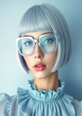 Woman with Silver Hair and Glasses