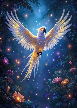 Surreal Glowing Parrot in Enchanted Forest