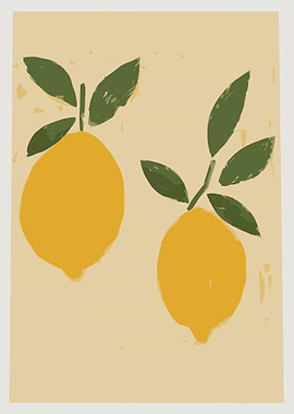 Two Lemons with Leaves Illustration