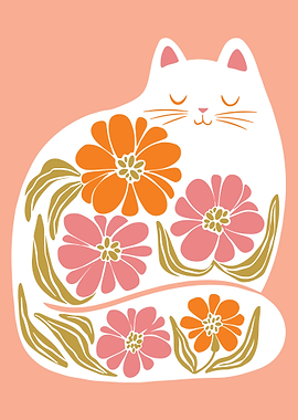 Floral Cat Illustration