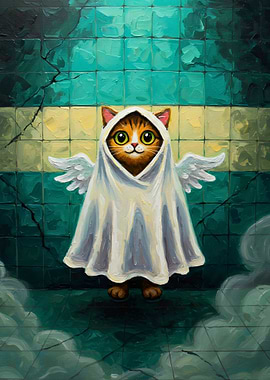Cat Angel Ghost Painting