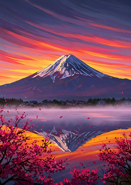 Mount Fuji Reflection with Cherry Blossoms