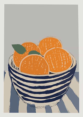 Oranges in Striped Bowl Still Life