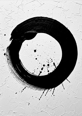 Black Enso Circle on White Texture