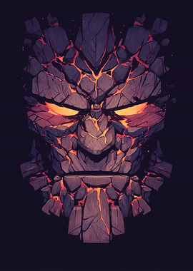Stone Golem Face with Lava Cracks