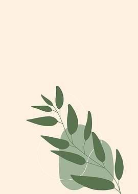 Minimalist Green Leaf and Abstract Shapes