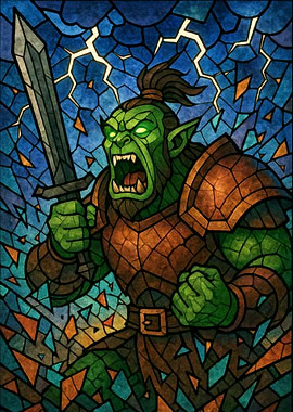 Orc Warrior Stained Glass Illustration