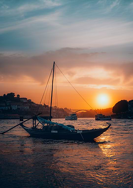 Boat on River Sunset in porto