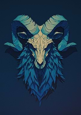 Blue Ram Skull Illustration