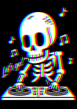 Skeleton DJ with Glitch Effect