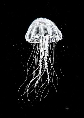Luminescent Jellyfish in Deep Space Starry Waters