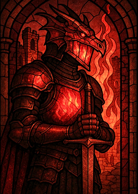 Dragon Knight Stained Glass Illustration