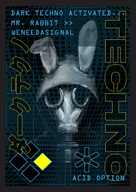 Dark Acid Techno Rabbit Gas Mask Poster