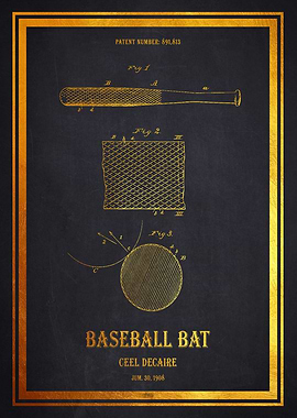 Baseball Bat Patent Gold 1908