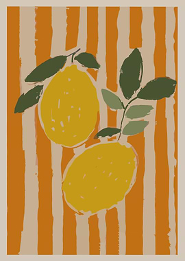 Lemon Still Life with Striped Background