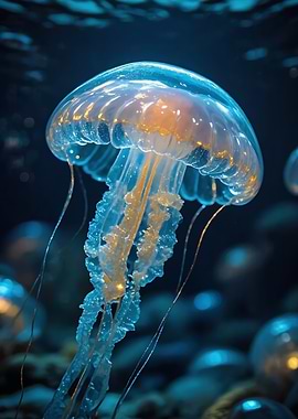 Glowing Jellyfish in Deep Blue Sea