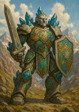 Stone Golem Warrior with Sword and Shield