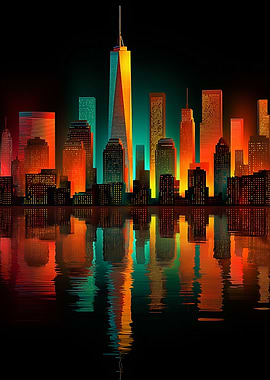 Colorful Cityscape Reflection