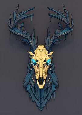 Stylized Deer Skull with Antlers