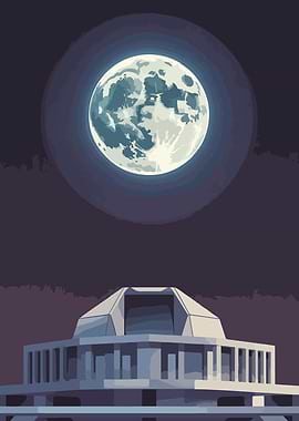 Moon over futuristic building