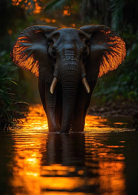 Elephant in Golden Water
