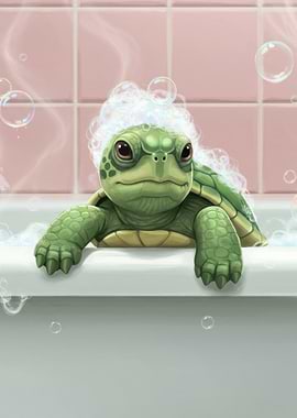 Turtle in Bathtub with Bubbles