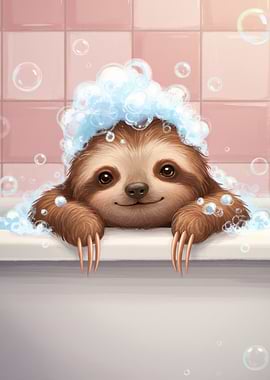 Sloth in Bathtub with Bubbles