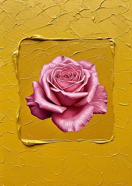 Pink Rose on Textured Yellow Background