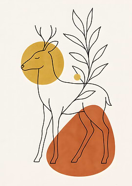 Minimalist Deer Line Art