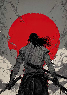 Samurai Warrior with Rising Sun