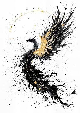 Abstract Ink Splashes Phoenix Art