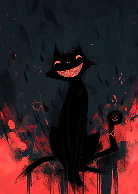 Grinning Black Cat with Occult Symbols