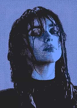 Blue Halftone Portrait of a Woman
