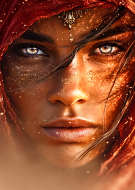 Woman with Red Headscarf Portrait