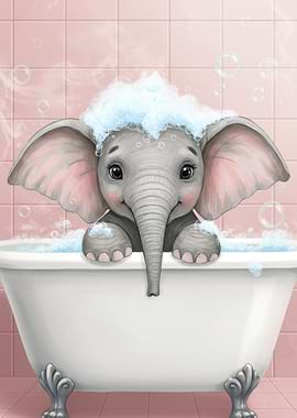 Cute Elephant in Bathtub Illustration