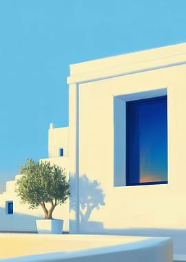 Greek Architecture with Olive Tree