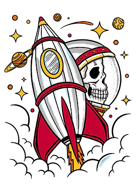 Astronaut Skull with Rocket Launch