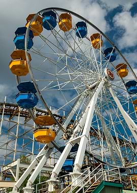 Ferris Wheel with Blue and Yellow Cars