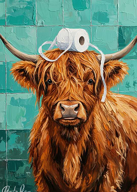 Highland Cow with Toilet Paper Painting